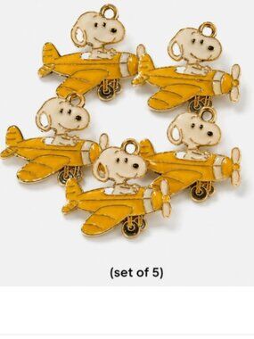 (Set x 5) Yellow Airplane Snoopy Dog Enamel Pendant Necklace Charm DIY Handcraft